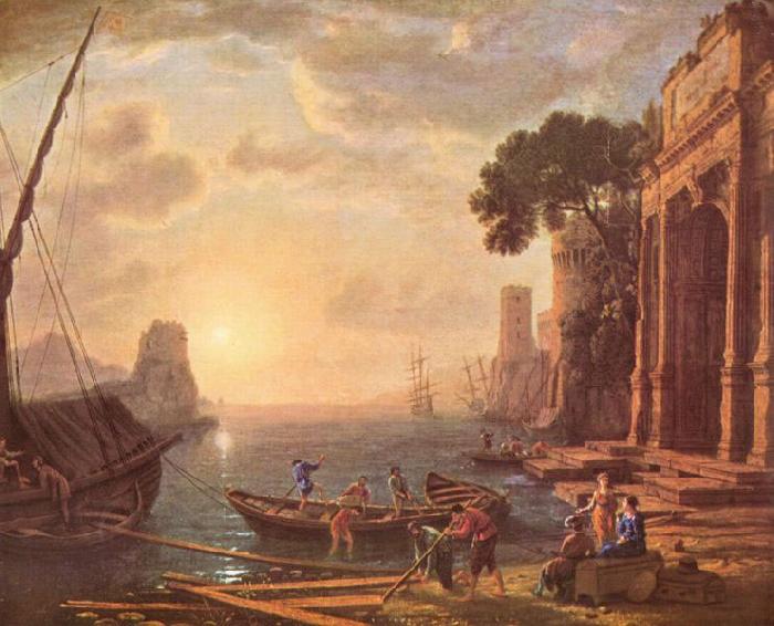 Claude Lorrain Hafen beim Sonnenuntergang oil painting image